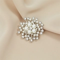 Elegant silver flower brooch with white pearls and sparkling rhinestones on silk - Silver Flower (XZ0009)