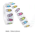 White 22mm grosgrain ribbon with colorful cartoon pencil prints for school crafts - No.7 White Cartoon Pencil Set