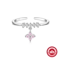 Adjustable S925 sterling silver ring with white zircons and pink flower pendant - Style 8-Pink Four-Petal Flower Pendant