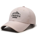 Light pink breathable mesh baseball cap with mountain embroidery and laser cut holes - Adjustable / Pink