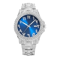 Orologio di lusso da uomo in argento con quadrante blu e numeri arabi con strass luccicanti - Argento Quadrante Blu