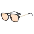 Quadratische Sonnenbrille mit schwarzem Rahmen, orangen Gläsern und goldenen Metallbügeln - Schwarzer Rahmen Helltee Linsen