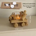 Set portacandele in legno galleggiante e vetro con dieci candele tealight bianche - Portacandele con 10 Candeline Tealight