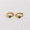 Elegant gold chain ear cuff featuring a square green zircon stone in a twisted metal design - Green Zircon Hoop (788)