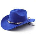 Detail of royal blue cowboy hat with ethnic beads, metal stars and faux suede texture - M (56-58cm) / Sapphire Blue