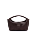 Dark brown woven leather mini handbag with Intrecciato pattern and top handle - Coffee