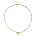 Bohemian 18K gold plated stainless steel bead necklace with hammered round pendant - Lake Blue
