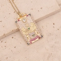 Collier carte de tarot les Amoureux doré avec zircons colorés et pendentif émail - 6# L'Amoureux