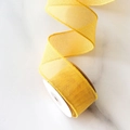 4cm bright yellow faux linen ribbon with wired edges for DIY bows and gift wrapping - 4cm Wide x 5 Yards Long / Yellow