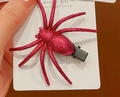 Pink glitter spider hair clip for girls Halloween accessory on white packaging card - Red Spider