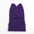 Close-up of purple knit balaclava with cat ears showing warm ribbed texture and face slit - Dark Purple