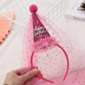 Pink happy birthday party headband with sparkly hat and gold polka dot tulle veil - Red