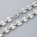 Silver stainless steel coffee bean link necklace with a lobster clasp closure - Steel Color 11mm Necklace