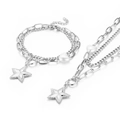 Set collana e bracciale a doppio strato in acciaio inossidabile con stelle e cuori - Stile Acciaio (KS140168-BBJ)