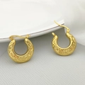 Detail of vintage gold U-shaped hoop earrings with embossed texture and metallic finish - Vintage Embossed Style (XL1464-54)
