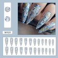 Lange Stiletto Kunstnägel mit Halloween-Geistern, Sternen und Mond-Grafiken - Langer Stiletto-Klebestil / Spiegelgeist-Stil (W920)