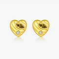 Orecchini a cuore dorati con gemma verde centrale e accenti in zirconia bianca - Stile Cuore Oro 18K (MME1152) / Argento 925