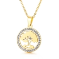 Golden tree of life pendant necklace with white rhinestones and slim link chain - Gold Tree of Life Pave Pendant(KP40195-K)