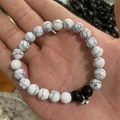 Magnetic couple bracelet with white turquoise beads and matte black stones for lovers - White Turquoise 02