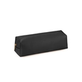 Minimalist black leather makeup brush bag with golden zipper and textured finish - Black