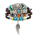 Bohemian multilayer leather bracelet with turquoise beads and silver wing charm - Dark Brown Wing Rose Pendant Bohemian Style (08)