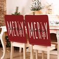 Set of 2 red linen Christmas chair covers with Merry Christmas text and tree pattern - Red Linen Tree(YTM2-9)