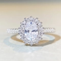 S925 sterling silver oval moissanite halo ring with 18K rose gold plating finish - US 5 / Oval Halo 1ct-Silver