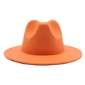 Detailed close-up of orange wool felt fedora showing reinforced stitching on the wide brim - M (56-58cm) / Orange