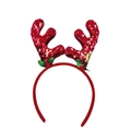 Sparkly red sequin reindeer antler headband with green leaf accents for Christmas party - Shiny Red Sequin Antlers