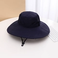 Detail of navy sun hat with wide brim, adjustable chin strap and side air vents - M (56-58cm) / Navy Blue