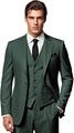 Detailed view of men's slim fit three-piece business suit in elegant dark green fabric - 2XS / Dark Green