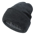 Close-up of winter knit beanie with thick fleece lining for warmth in dark grey color - Dark Gray
