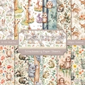 6x6 inch watercolor forest animal scrapbook paper sheets with 12 cute critter designs - R2317b 24 Sheets