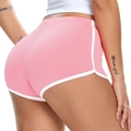 Women's tight-fit pink sports shorts with white trim and elastic yoga fabric - S / Pink