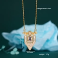 Golden arrow pendant necklace with white cubic zirconia and vintage geometric design - Clear White Shield Style