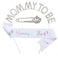 Detailed set of silver rhinestone tiara headband and white Mommy To Be satin sash - One Size / Silver Mommy To Be 3-Piece Set
