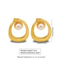 Golden stainless steel oval hoop earrings with a white pearl charm in French style - Oval Loop Artificial Pearl (FYD6203)