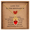 Gold plated heart necklace with red ruby and zircons in a Love You gift box - Flame Border Zirconia Red Heart Style (SL025)