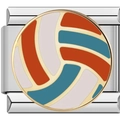 Italian style stainless steel link charm featuring a colorful volleyball enamel design - 1296-Colorful Volleyball