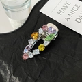 Silver hair clip featuring colorful rhinestones in heart and water drop shapes - 3159-Multicolor Heart/Round Zircon