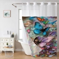 Waterproof double-layer shower curtain with colorful butterfly prints and metal eyelets - SYL-1 (Art Butterfly/Single Curtain) / 181x188cm