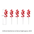 Five pieces of 20cm artificial red holly berries for Christmas tree and bouquet decoration - Red Holly Berries (12 Berries/5 Branches)
