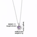 Detailed size specifications for purple square zircon pendant necklace with silver chain - Purple Style (N00401-11)