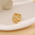 Adjustable golden hollow mesh ring featuring a vintage geometric weave design for women - Grid Hollow Style