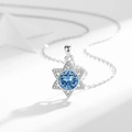 S925 Silberhalskette mit Hexagramm, großem blauem Kristall und kleinen Diamanten - Hexagramm-Halskette (Blauer Hauptstein)