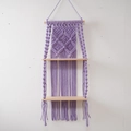 Purple hand-woven macrame wall shelf with double wooden tiers and bohemian fringe - Double Layer / Purple