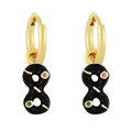 Gold twist knot figure 8 earrings with black enamel and colorful zircon accents - Black