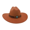 Classic rust brown wool felt cowboy hat featuring turquoise gemstone leather band - M Large Brim Cross Rope / Khaki