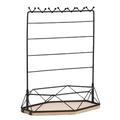 Black 5-tier metal jewelry organizer with wooden base and 10 anti-slip hooks for necklaces - Black