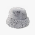 Faux fur bucket hat in light gray featuring long plush texture for winter warmth - Blue Grey